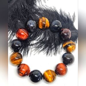 Huge Tigers Eye Beaded Bracelet. Red, Blue, Golden Tigers Eye Crystal Jewlery